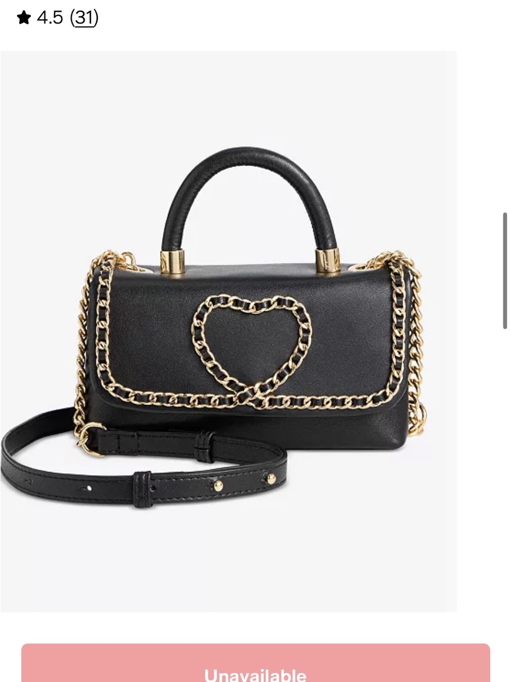 INC International Concepts Black Mini Satchel with Gold Chain Heart